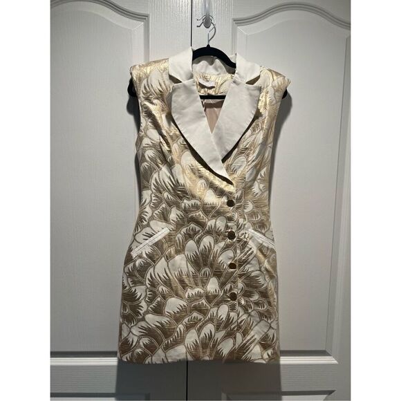 LACE The Label Gold Brocade Cape Sleeve Blazer Mini Dress Size S NWT$490 - Picture 1 of 8